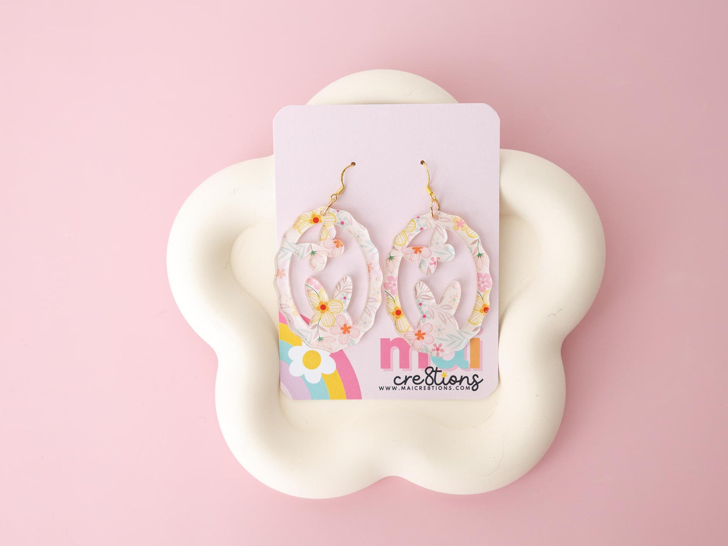 Egg shape bunny and butterfly Acrylic Earrings