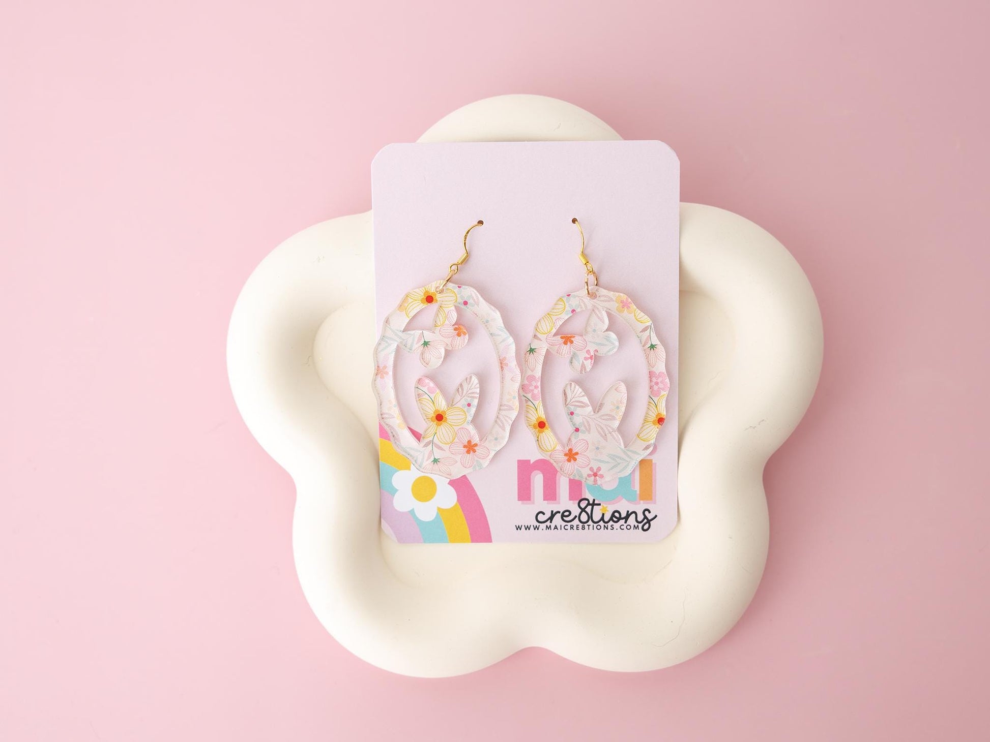 Egg shape bunny and butterfly Acrylic Earrings