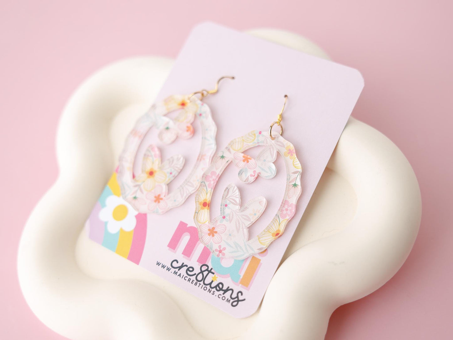 Egg shape bunny and butterfly Acrylic Earrings