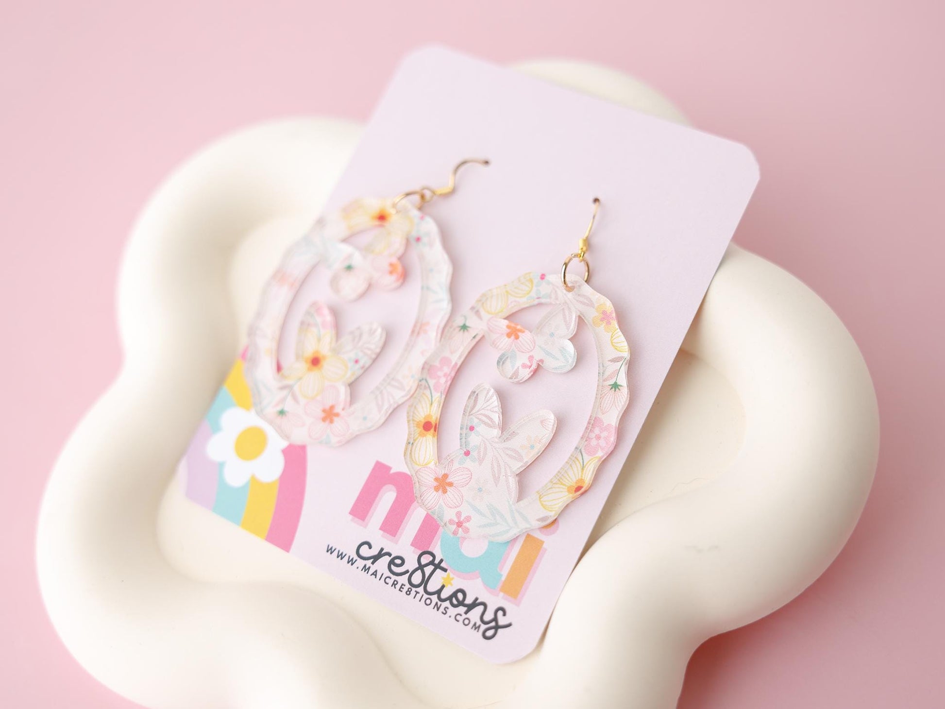 Egg shape bunny and butterfly Acrylic Earrings