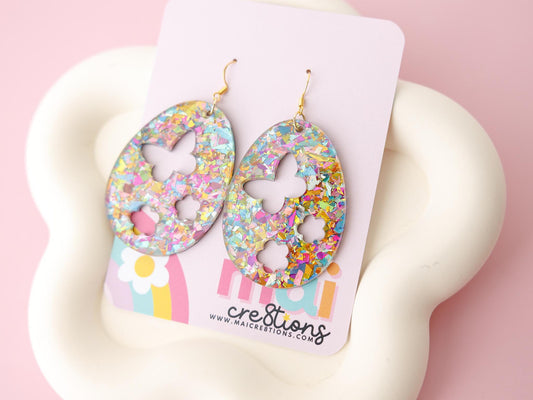 Egg Shape Flower and Butterfly Acrylic Earrings Easter Earrings