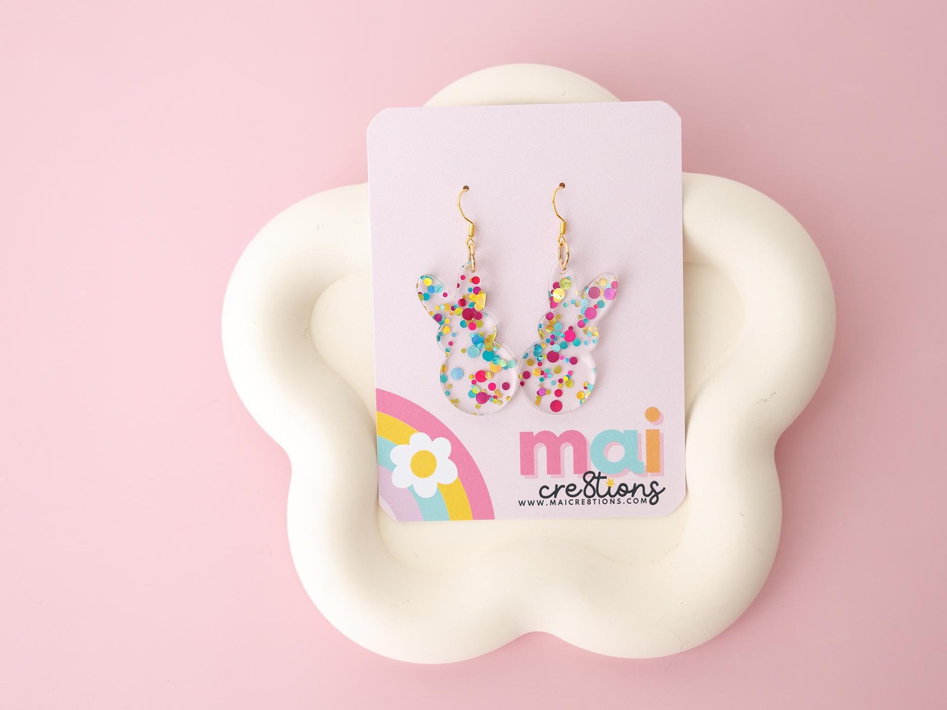 Marshmallow Bunny Easter Acrylic Earrings for women Gift for Mom