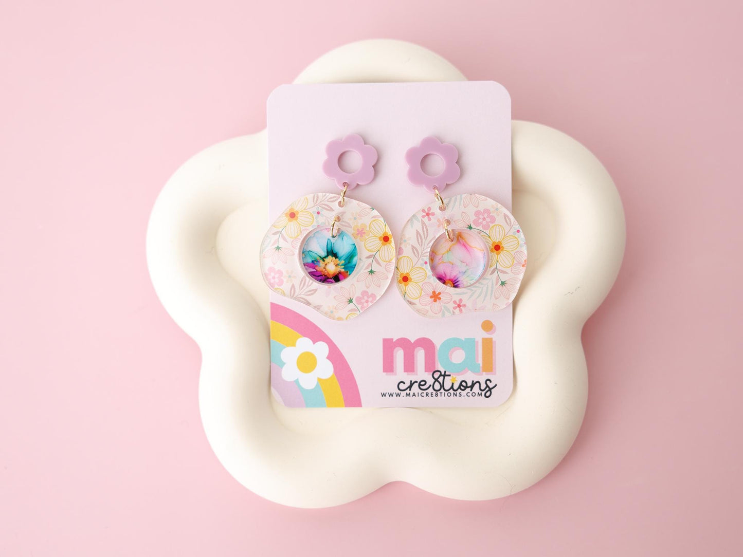 Unique Spring Earrings for women Gift for Mom Flower Acrylic Earrings