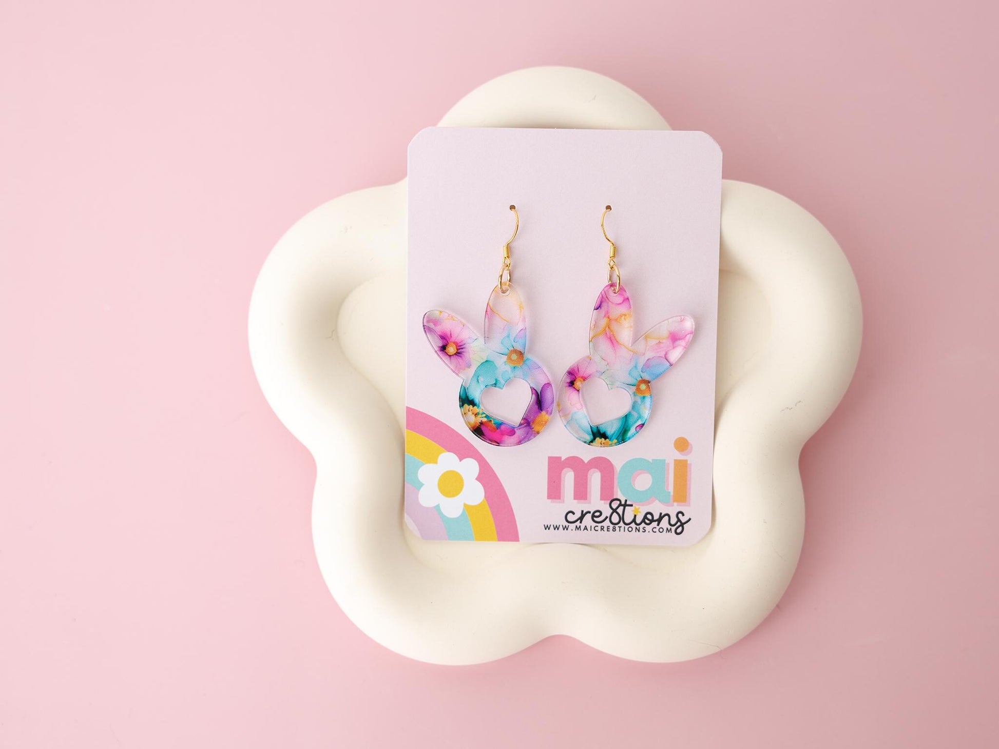 Bunny heart Easter Earrings for women Gift for Mom Custom acrylic earrings