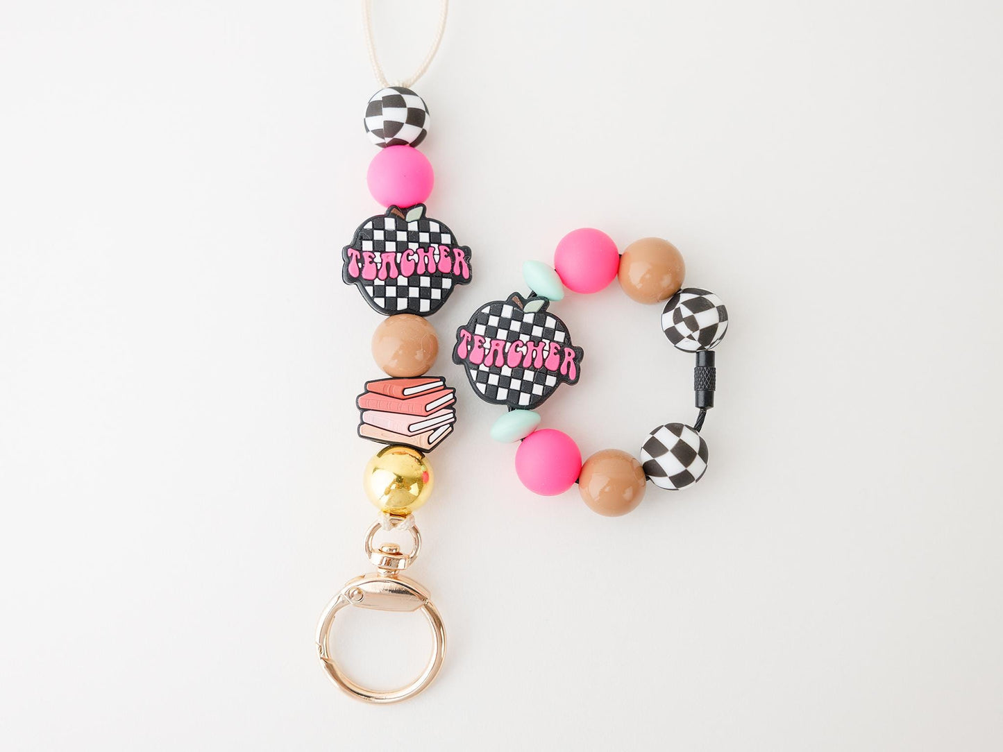 Checkered Teacher Lanyard and matching tumbler charm