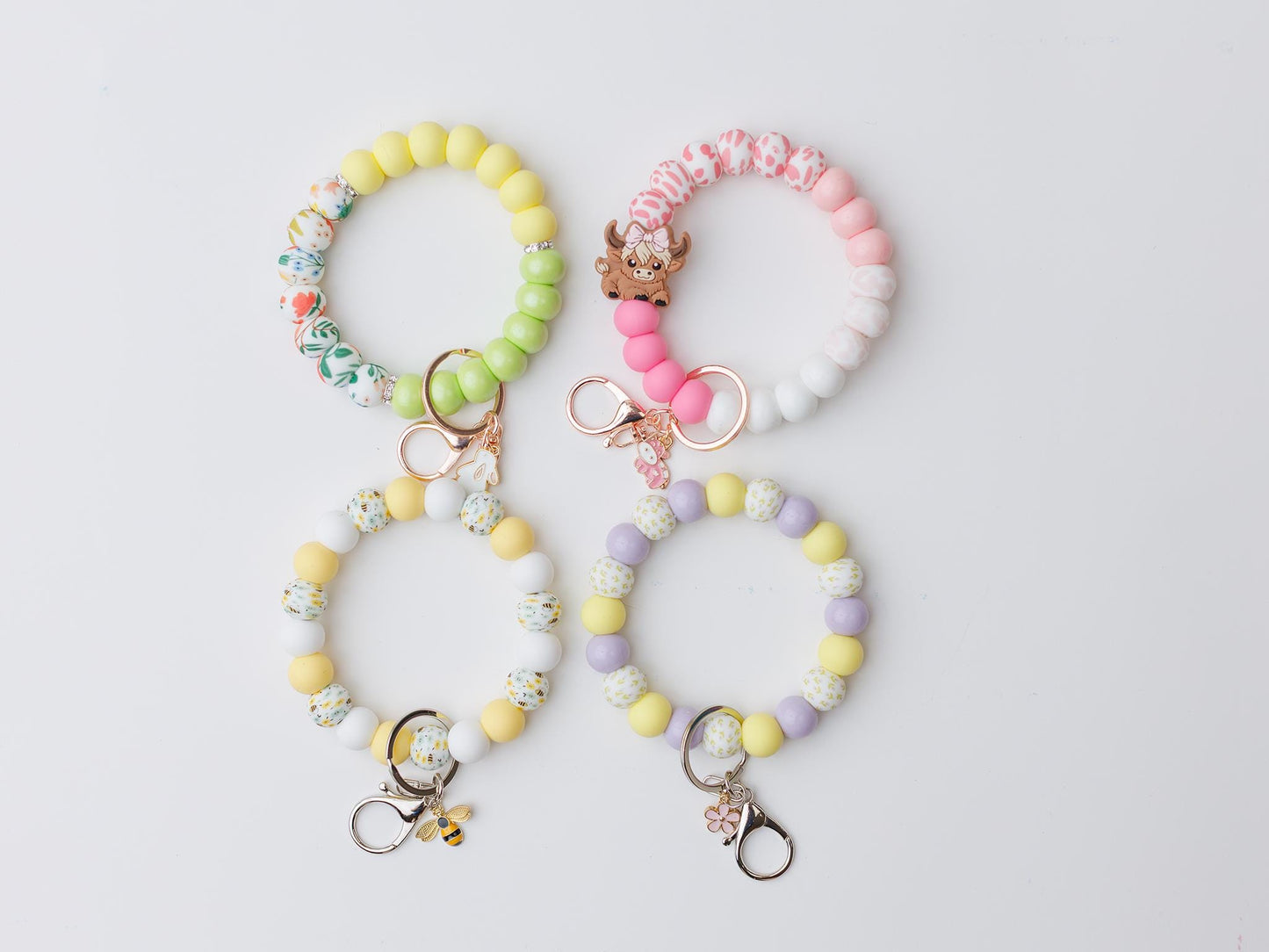 Spring Beaded Wristlet Keychain with charm Bright colors wristlet