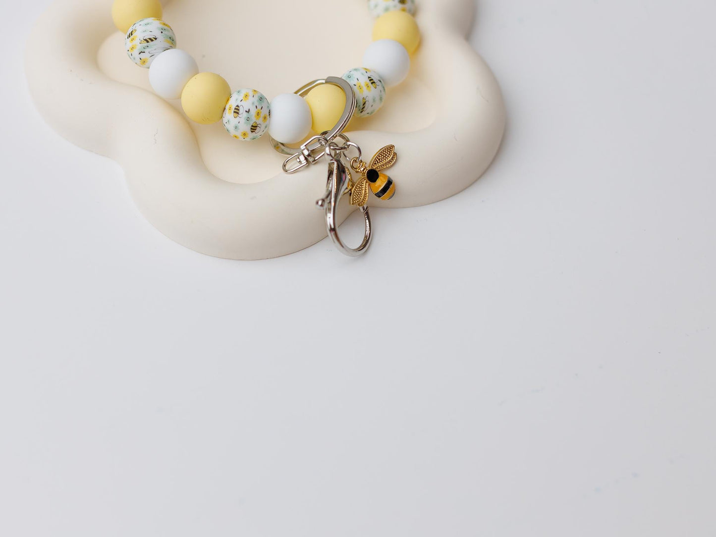 Bumble Bee Beaded Wristlet Keychain with charm
