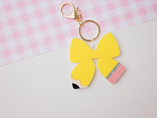 Personalized pencil bow keychain Gift for Teachers Custom keychain