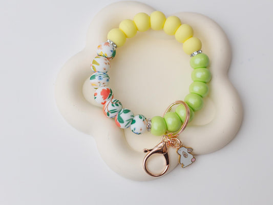 Spring Beaded Wristlet Keychain with charm Bright colors wristlet