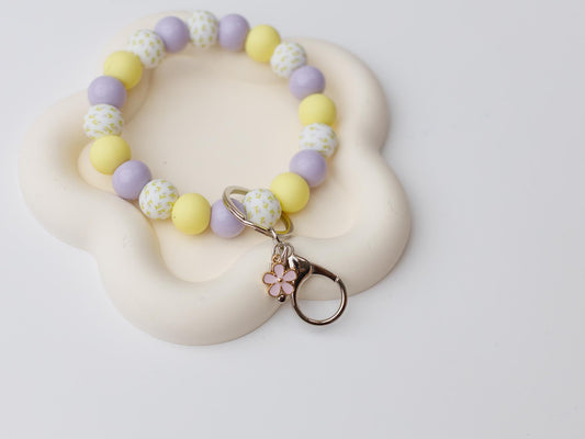 Spring mini flowers Beaded Wristlet Keychain with charm