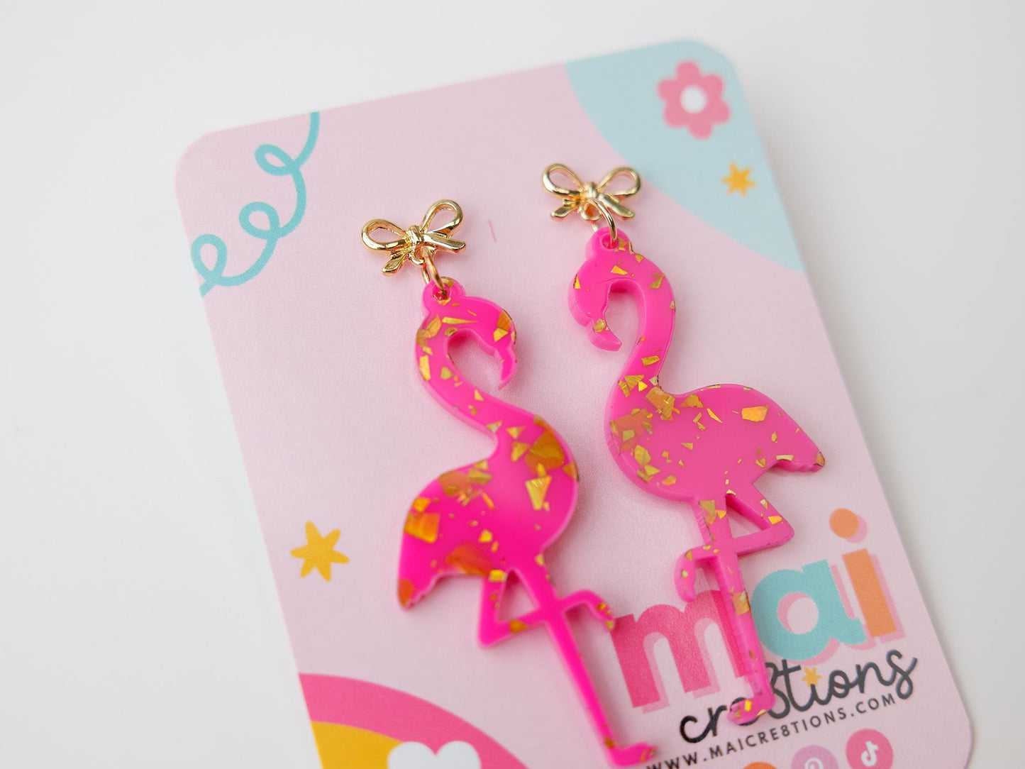 Flamingo bow Acrylic Earrings, Summer acrylic earrings, Beach vibe Dangle Earrings, Earrings for girls, Trendy Accessories