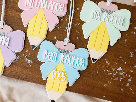 Bow pencil Christmas Teacher ornaments Christmas Gift for Teachers