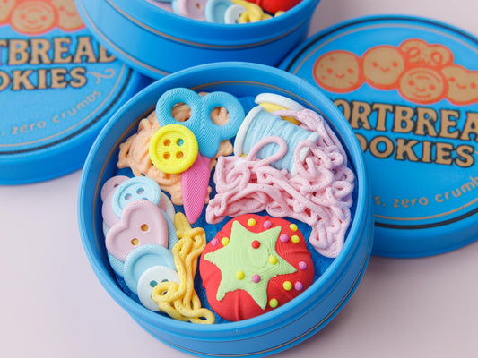 Grandma sewing kit fidget clicker Shortbread cookie tin fidget clicker Christmas season 3D printed fidget toy