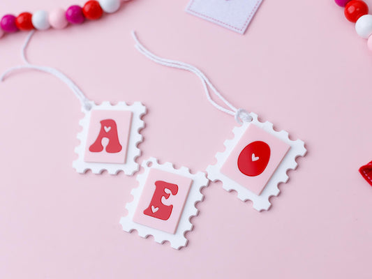 Personalized Valentines Day name tag Initial stamp name tag Valentines Day gift