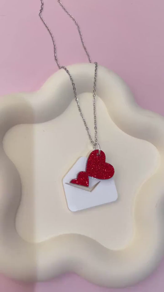 Lips Valentines Acrylic necklace, Red lips glitter acrylic necklace, custom acrylic necklace, matching acrylic earrings and necklace