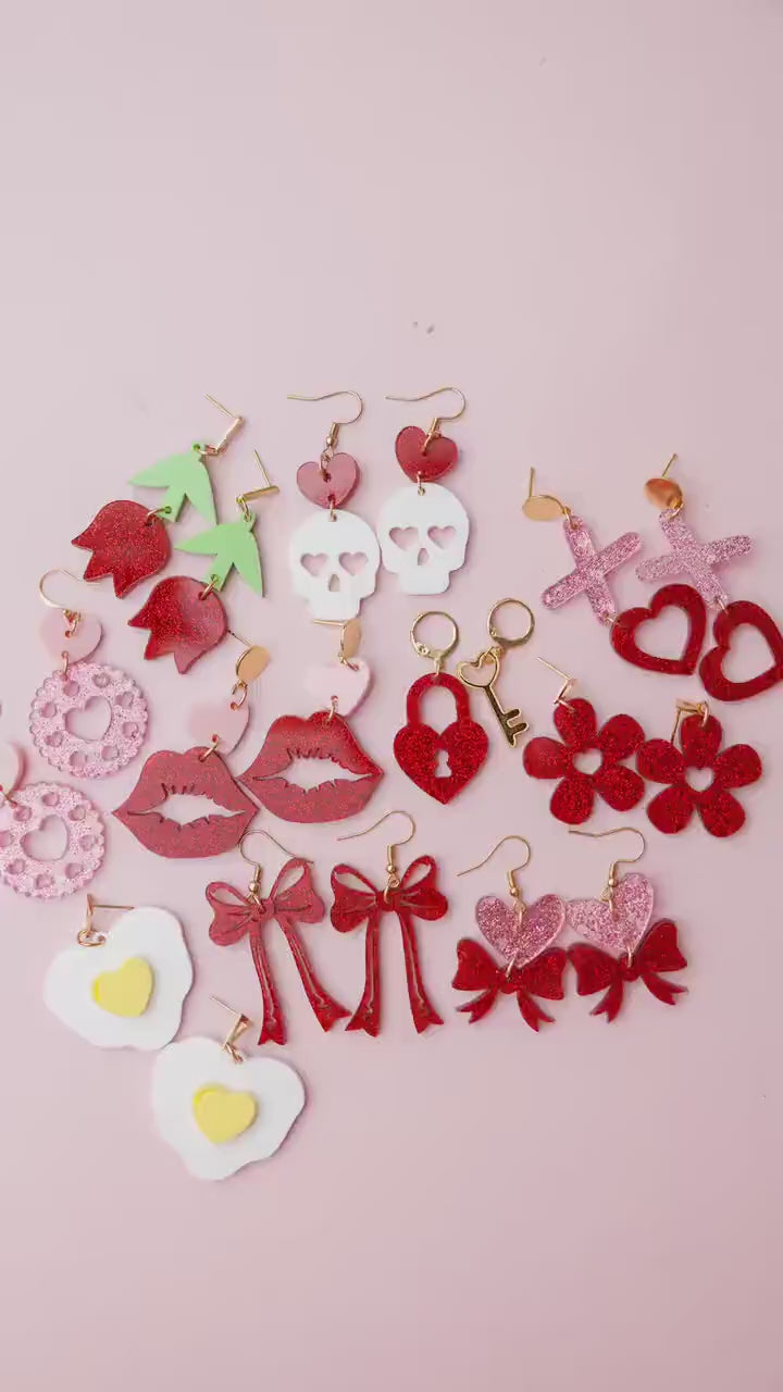 Heart Flower Acrylic Earrings, Double hearts acrylic earrings, Valentine Earrings, Dangle Earrings, Earrings for girls, Trendy Accessories