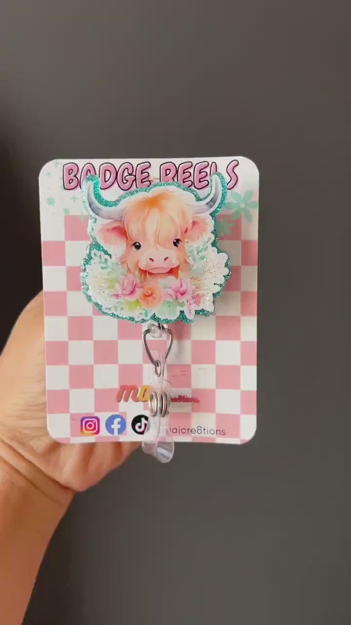 Highland cow Badge Reels | Highland cow phone grip