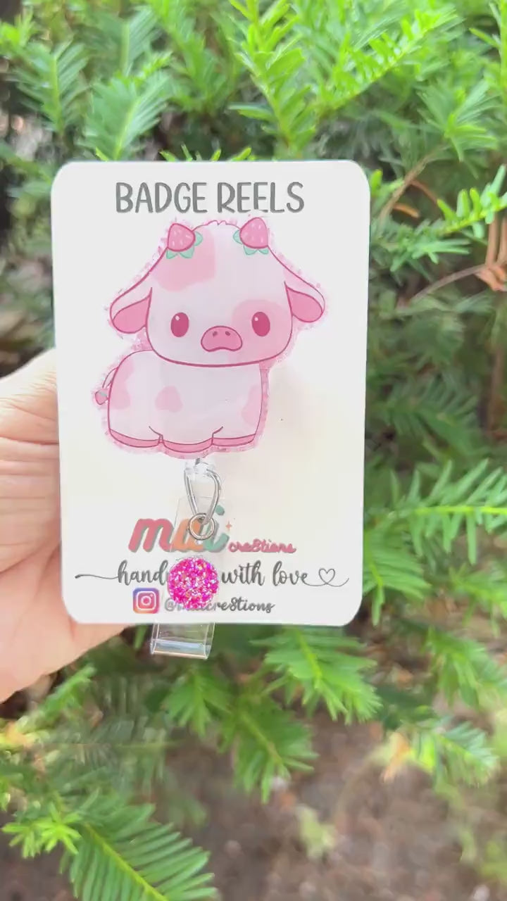 Strawberry cow Badge Reels | PhoneGrips