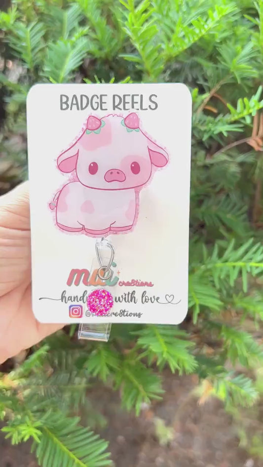 Strawberry cow Badge Reels | PhoneGrips