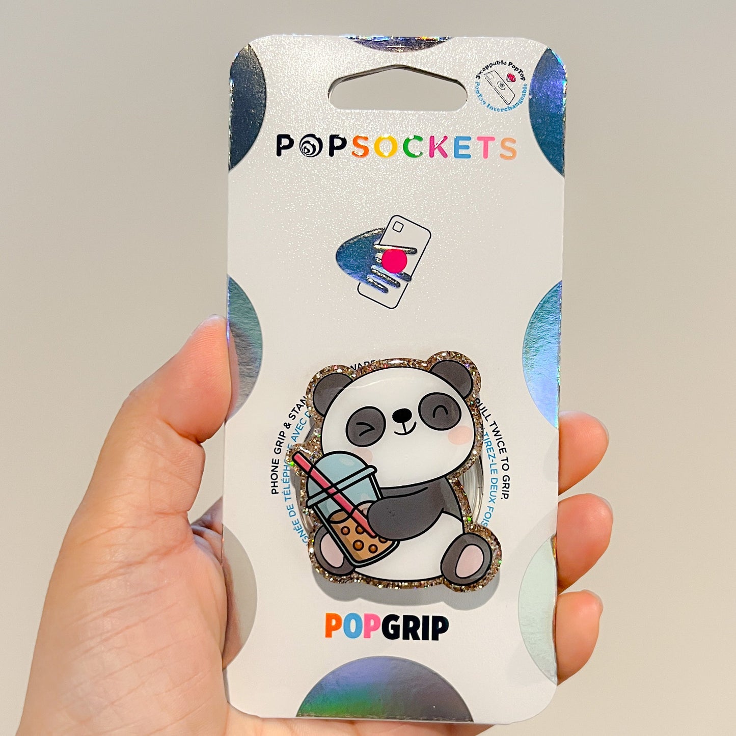 Panda Hugging boba Phone Grip