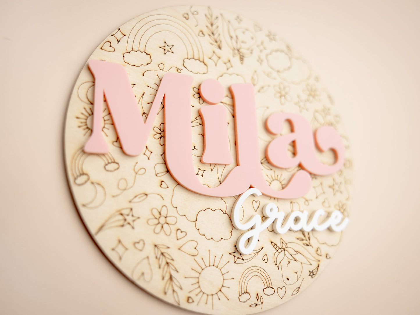 Personalized Baby Name Sign with unicorn pattern