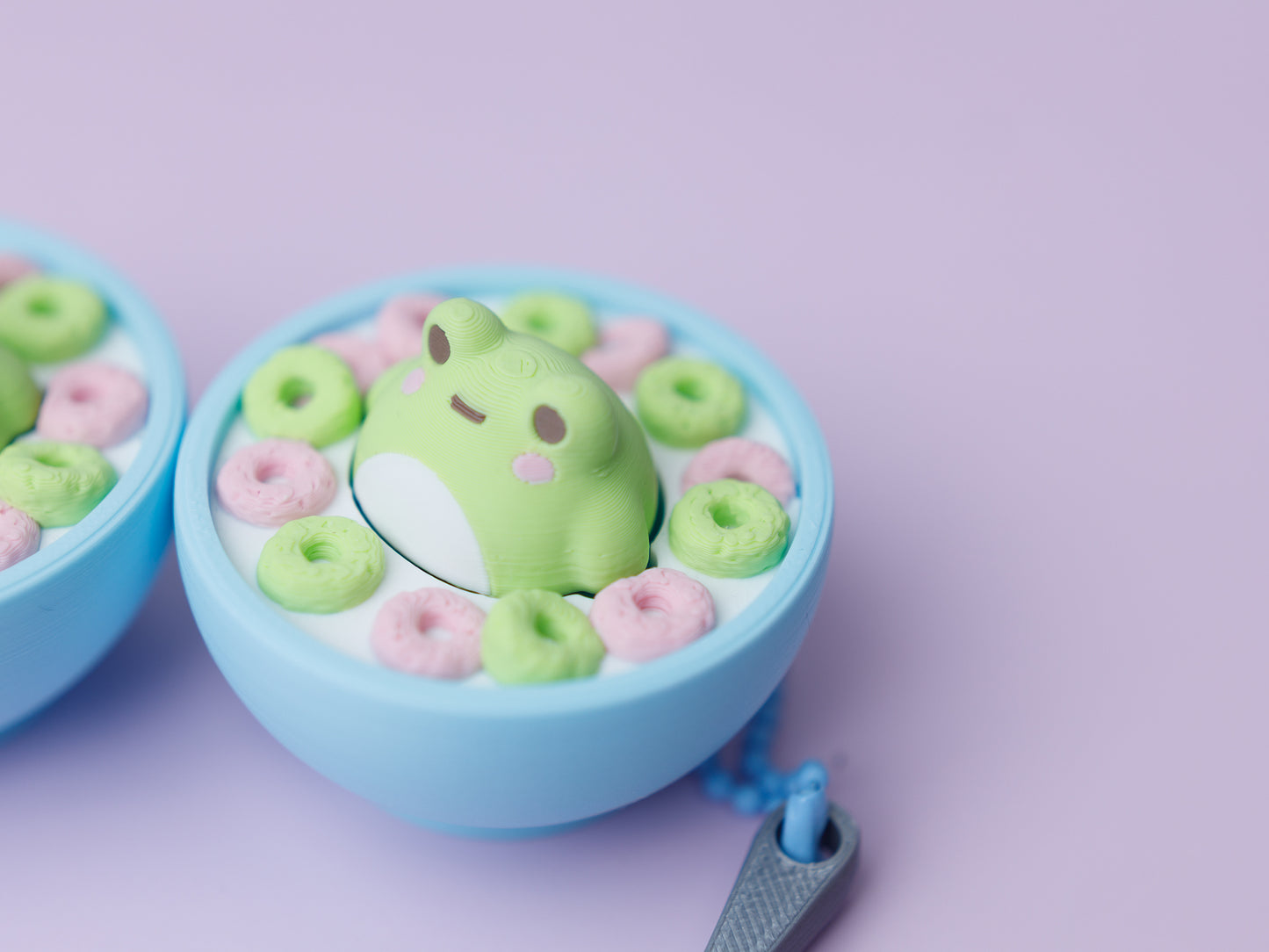Frog cereal bowl 3D printed fidget clickers | Frog cereal fidget clickers keychain with spoon charm