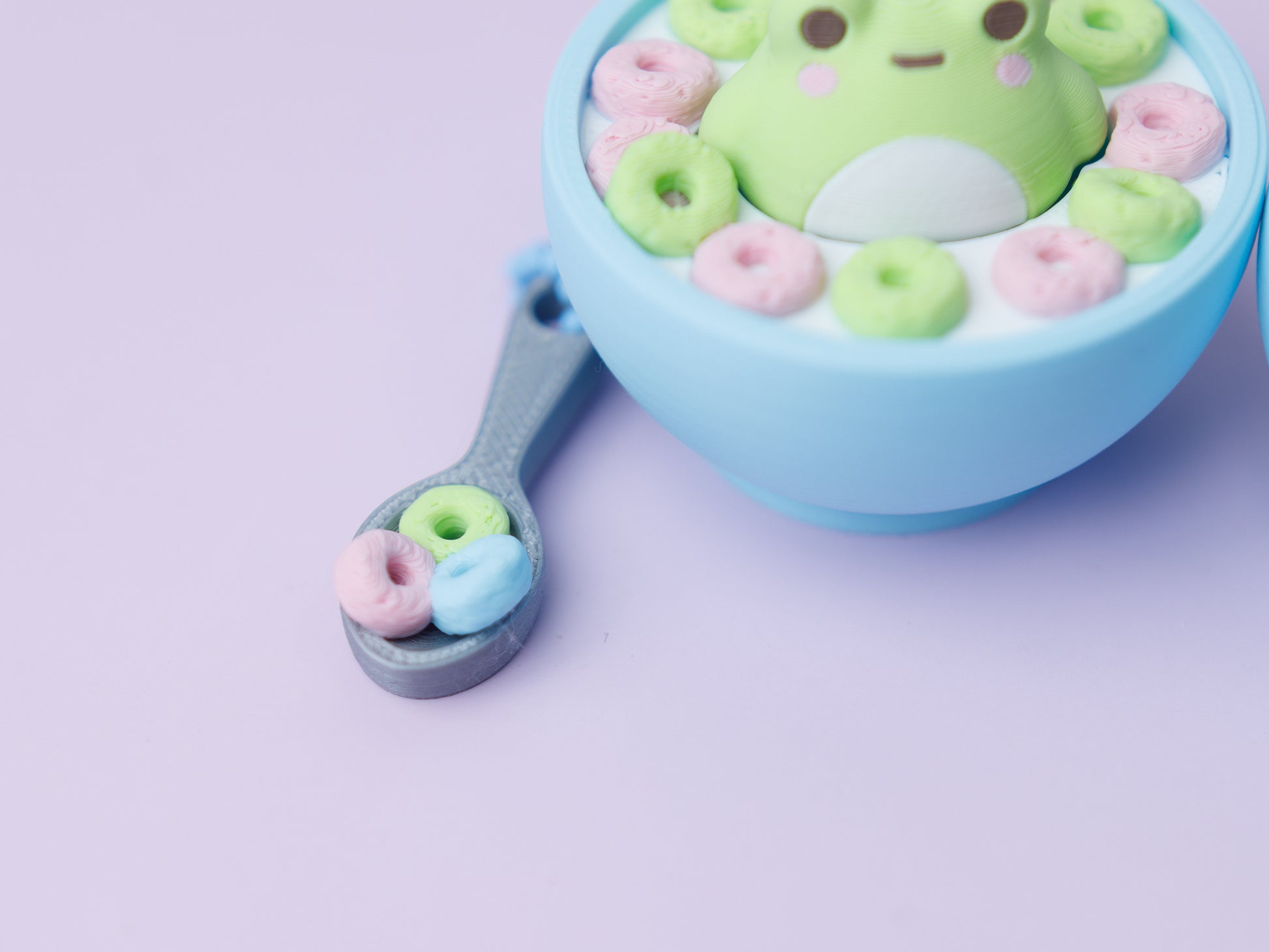 Frog cereal bowl 3D printed fidget clickers | Frog cereal fidget clickers keychain with spoon charm
