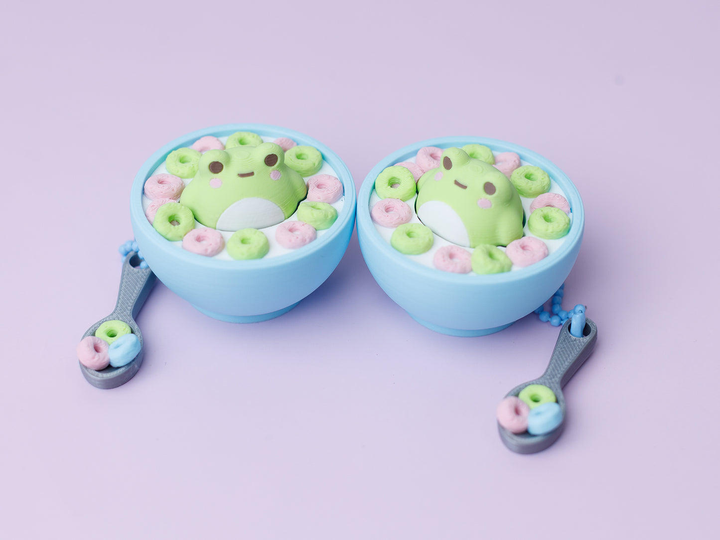 Frog cereal bowl 3D printed fidget clickers | Frog cereal fidget clickers keychain with spoon charm