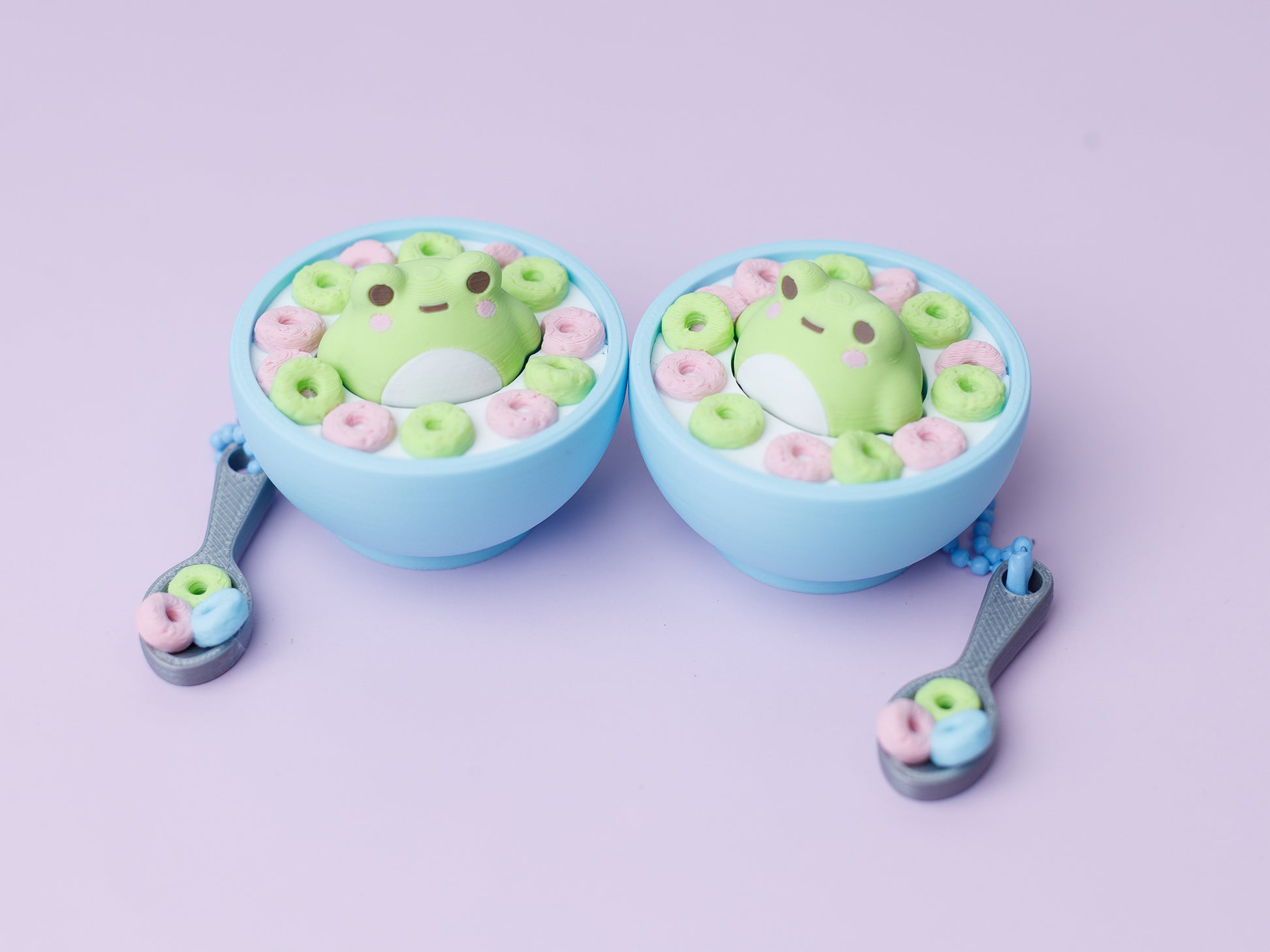 Frog cereal bowl 3D printed fidget clickers | Frog cereal fidget clickers keychain with spoon charm