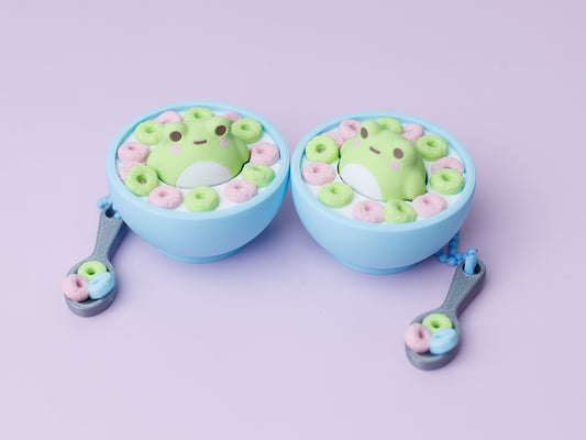 Frog cereal bowl 3D printed fidget clickers | Frog cereal fidget clickers keychain with spoon charm