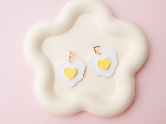 Fried Egg Heart Acrylic Earrings