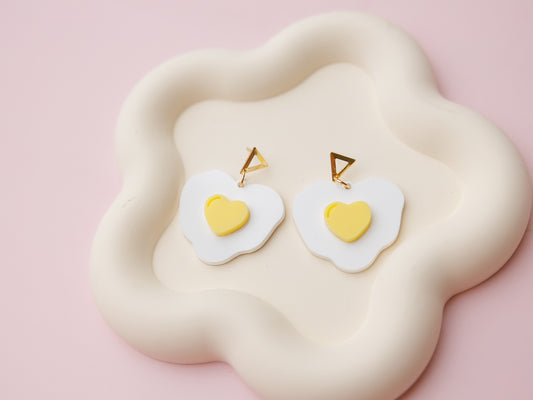 Fried Egg Heart Acrylic Earrings