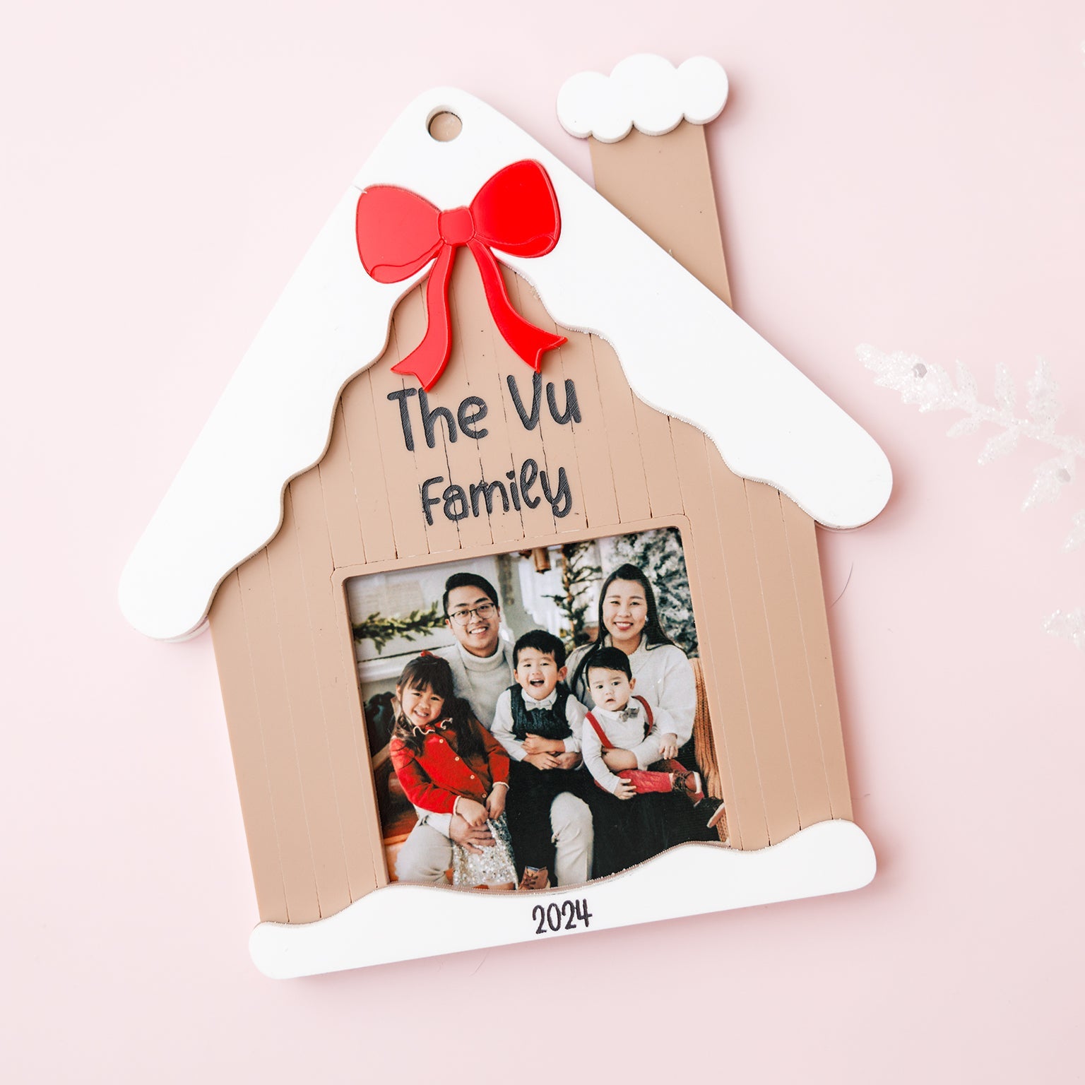 Gingerbread House Family Photo Christmas Ornament 