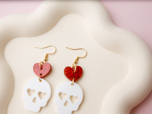 Heart Skull Valentine Acrylic Earrings_maicre8tions