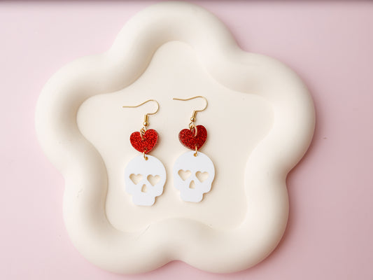 Heart Skull Valentine Acrylic Earrings_maicre8tions