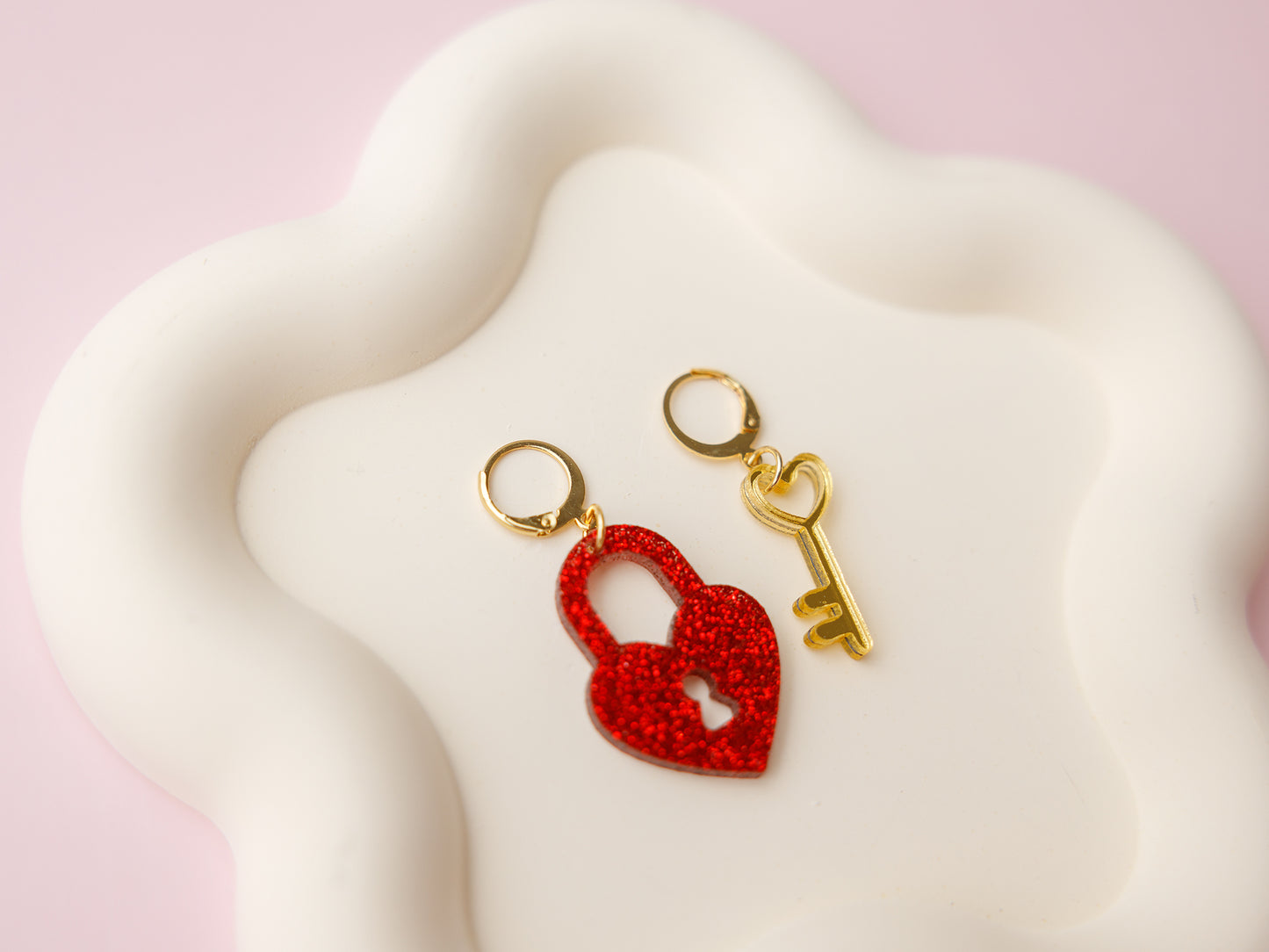 Heart lock and key acrylic earrings