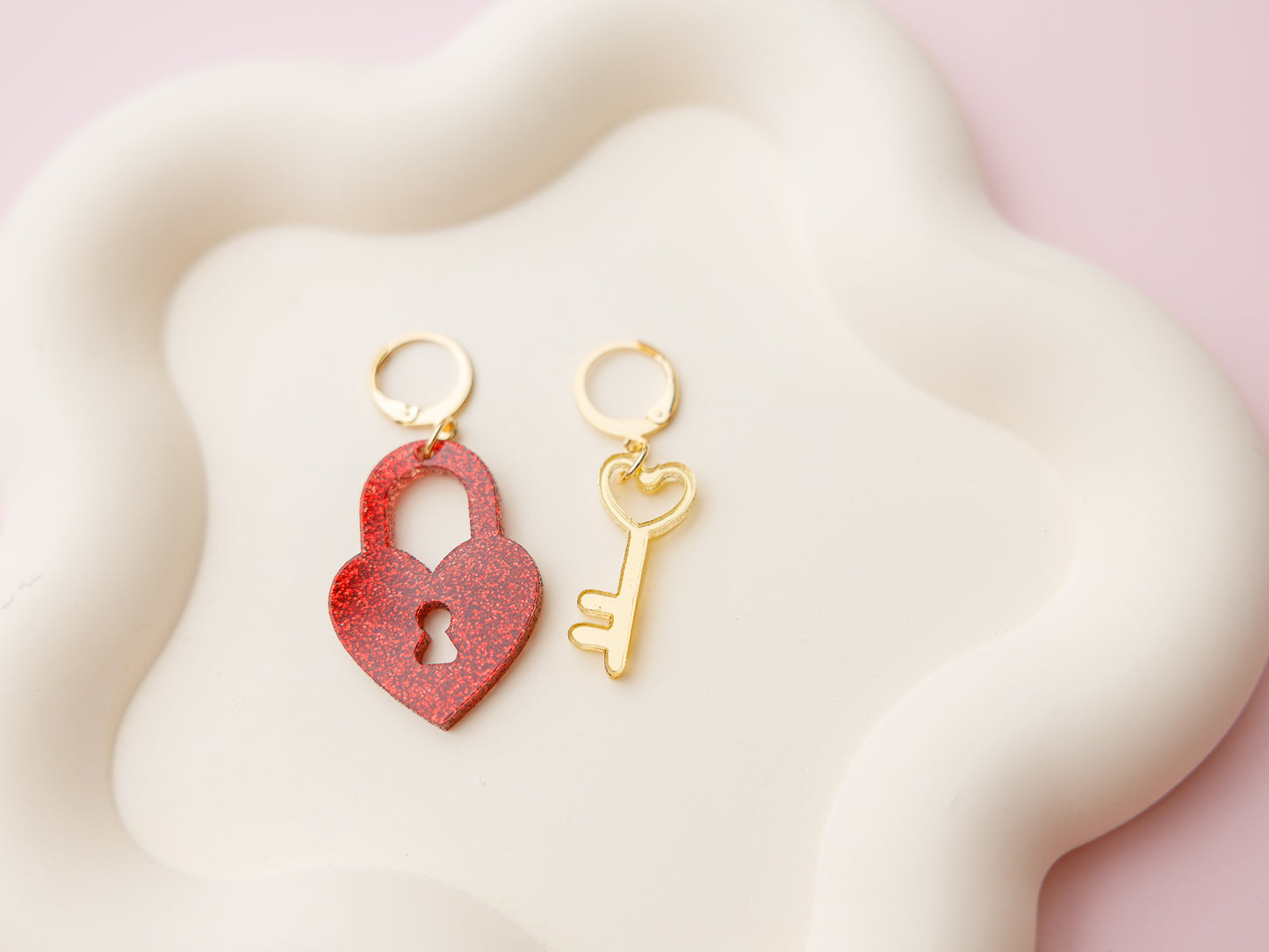 Heart lock and key acrylic earrings