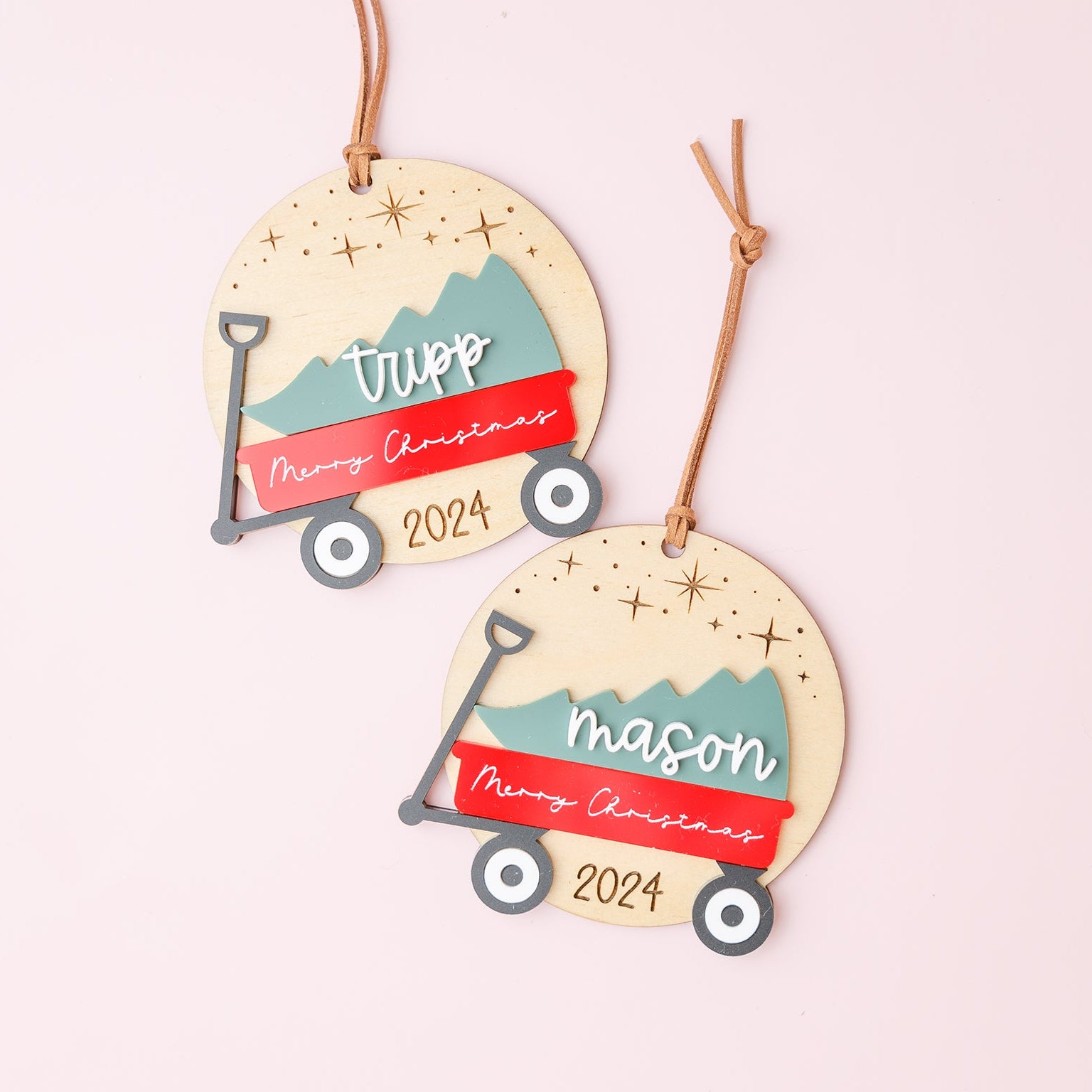 Kids Wagon Christmas ornament red