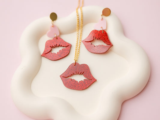 Lips Acrylic Earrings Necklace set