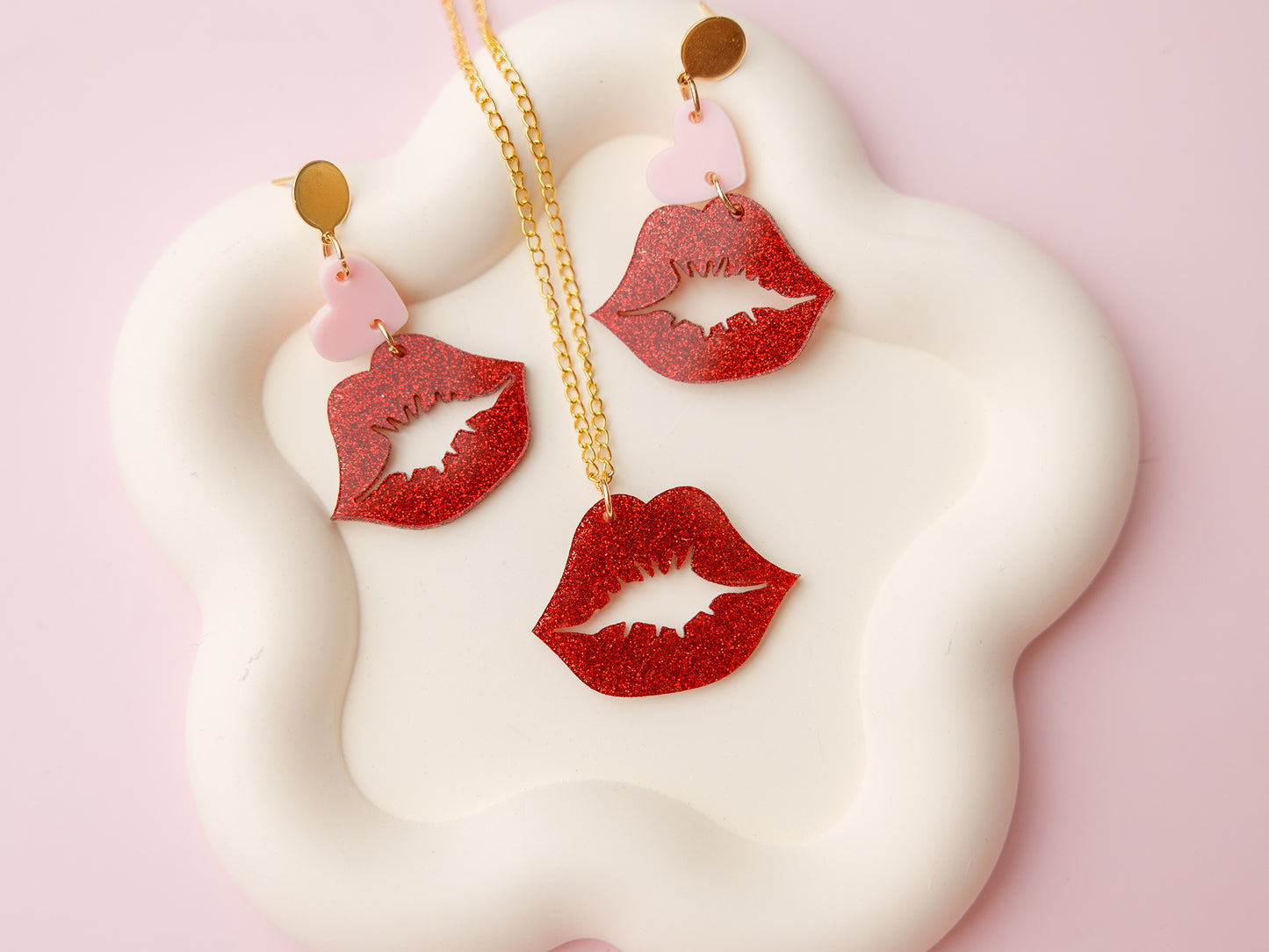 Lips Acrylic Earrings Necklace set