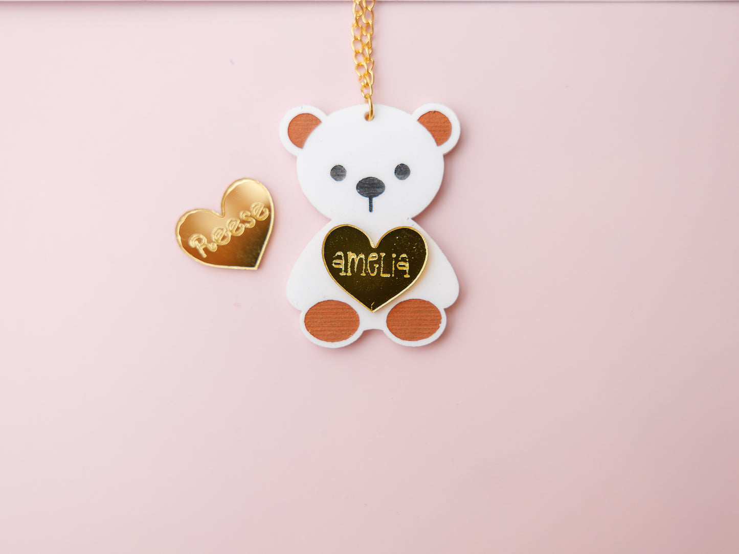 Personalized bear with heart acrylic necklace