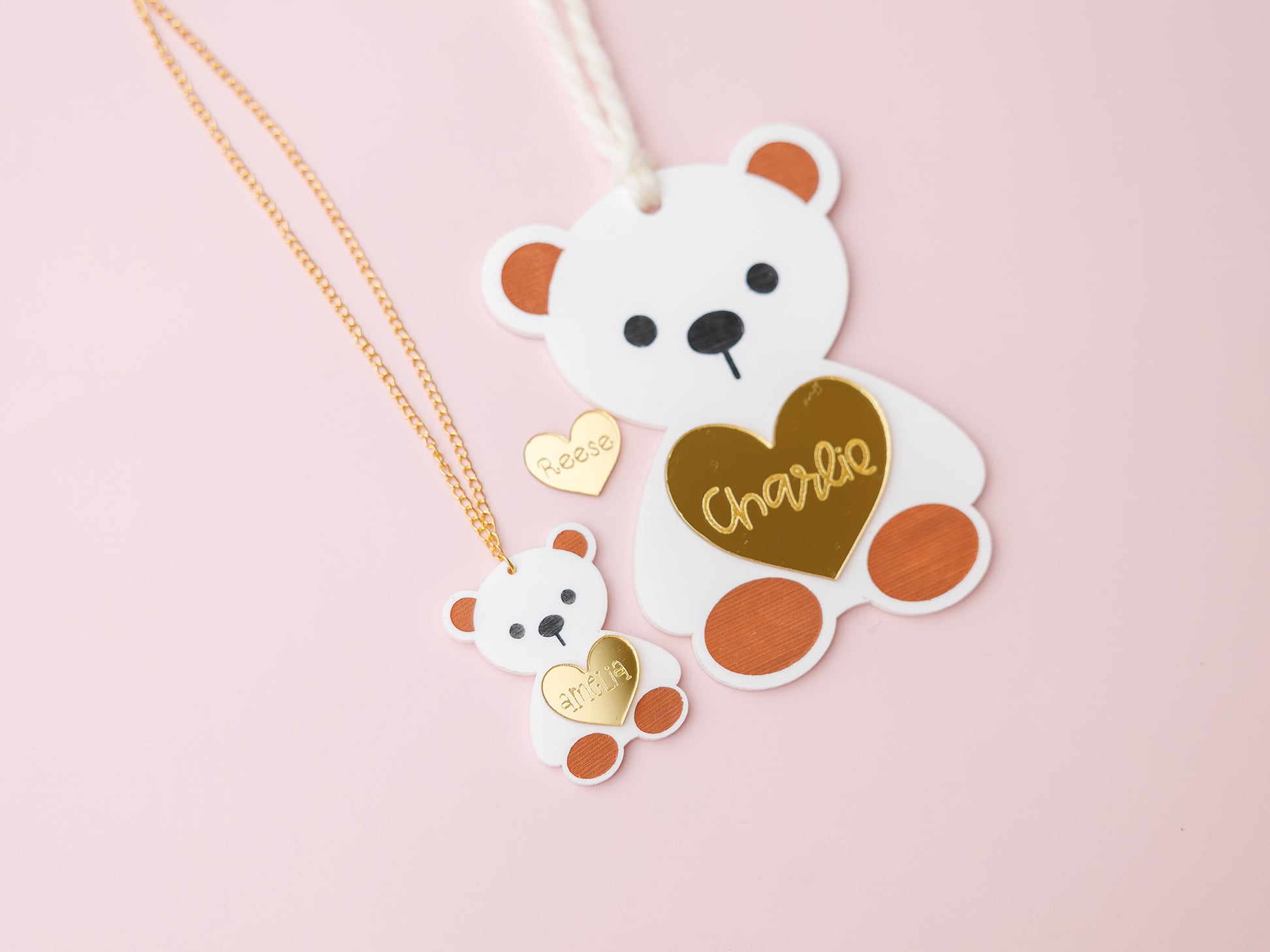 Personalized bear with heart acrylic necklace