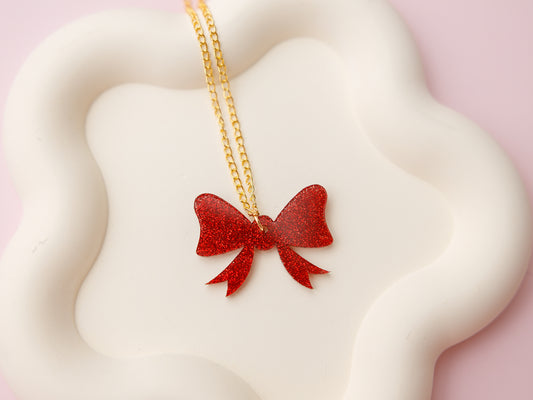 Red bow acrylic necklace