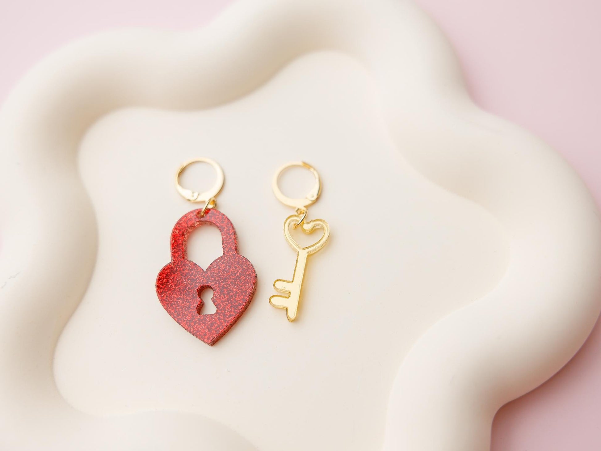 Heart lock and key Valentines Acrylic Earrings