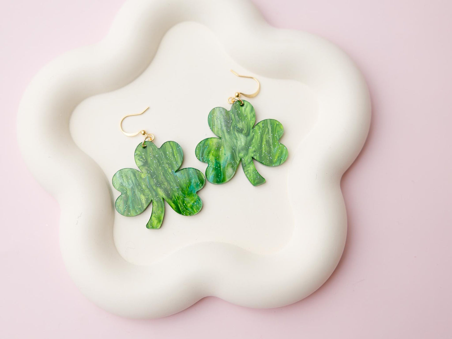 St. Patricks Day Clover Acrylic Earrings