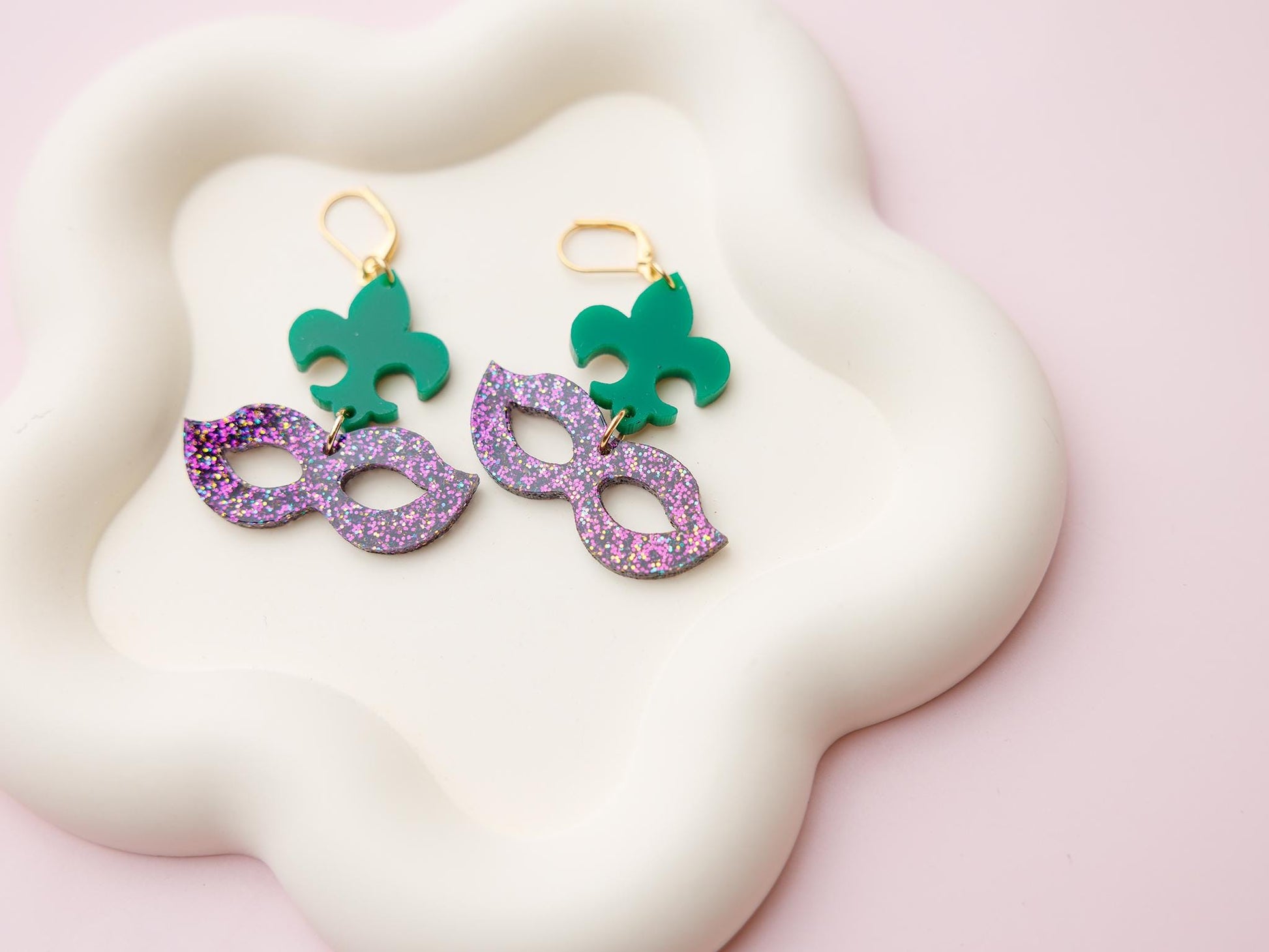 Bold Mardi Gras Acrylic Earrings,