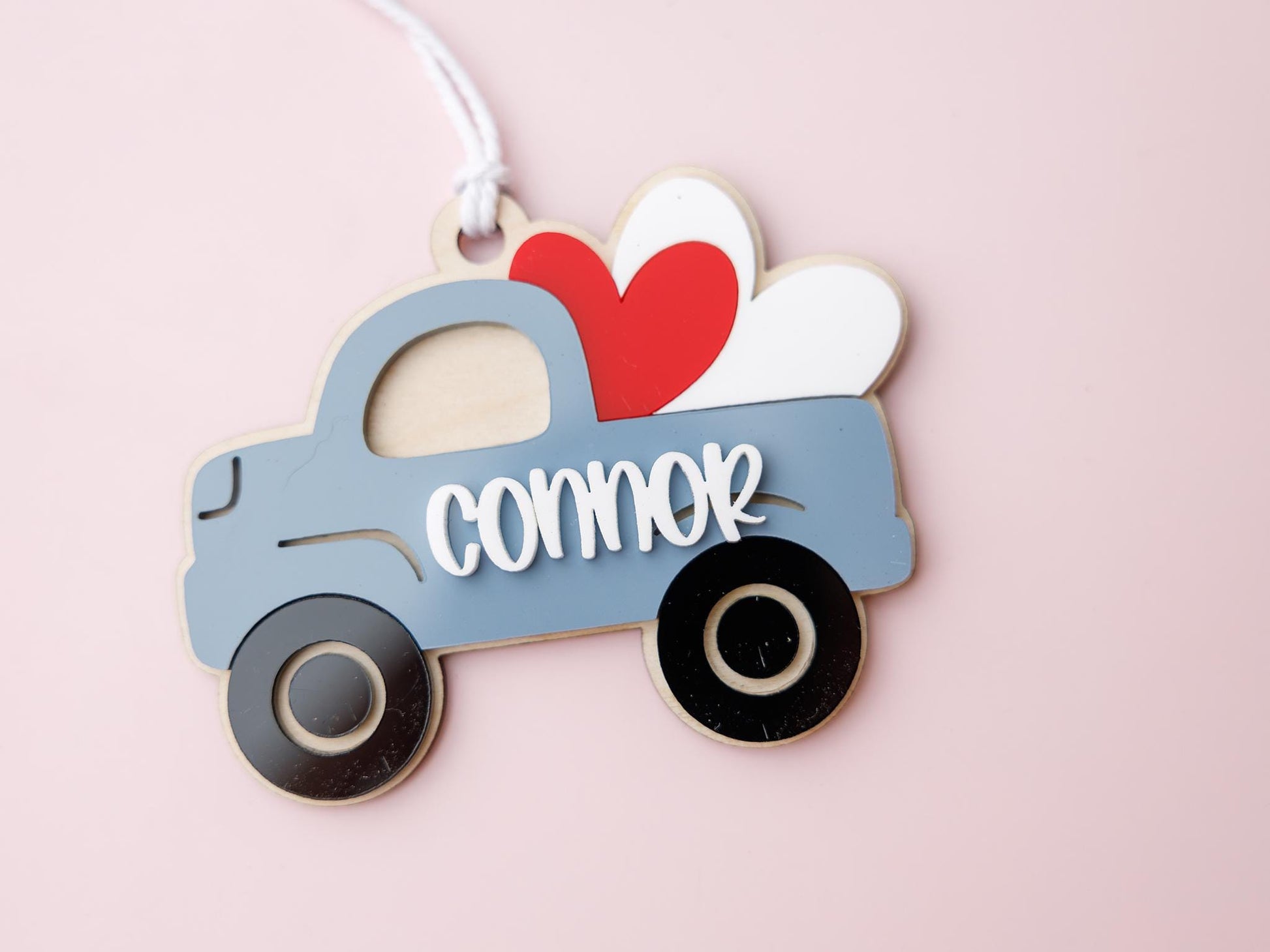 Pickup truck Valentine&#39;s Day Acrylic Name tag for kid