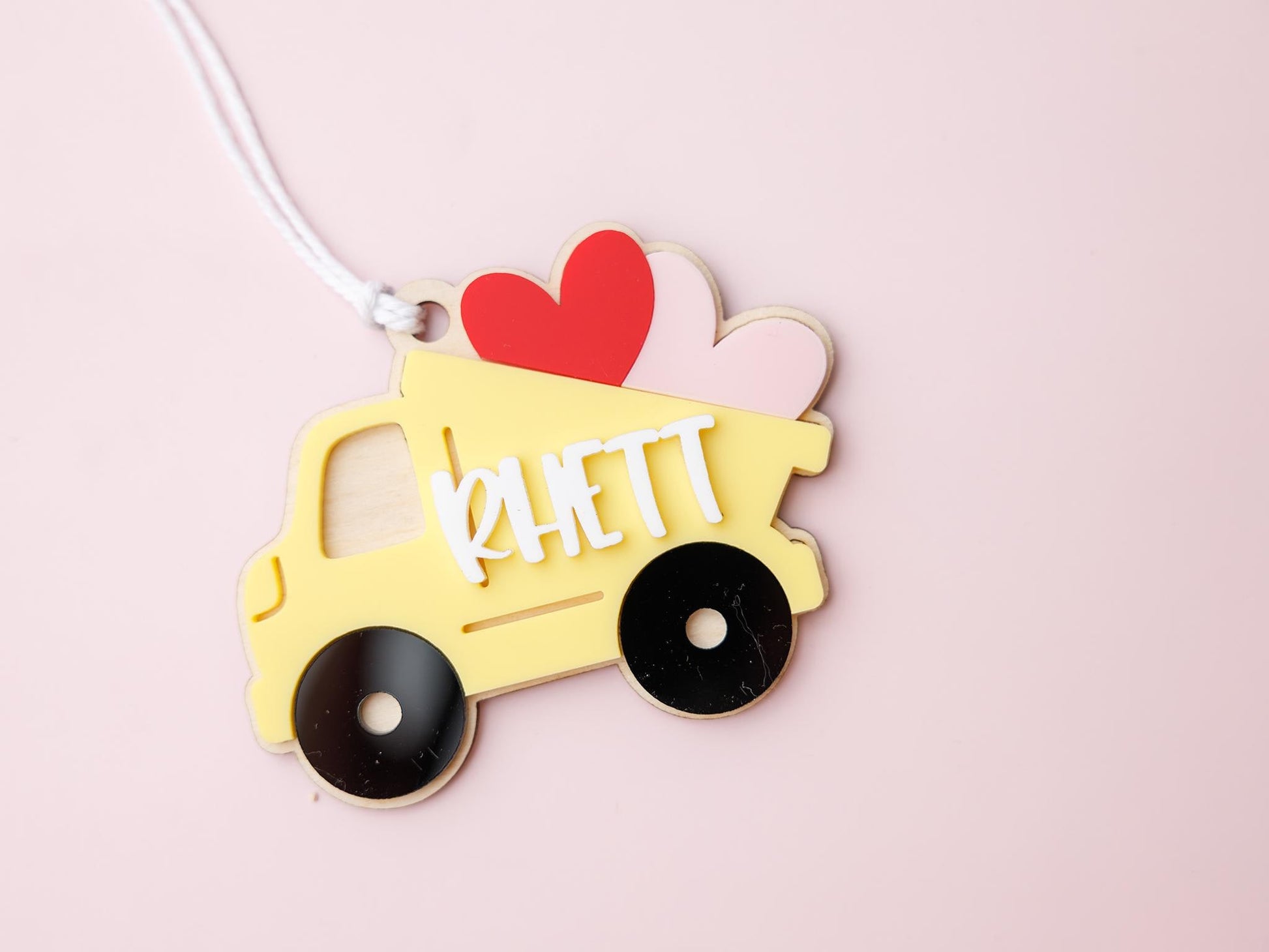 Dump truck Valentine&#39;s Day Acrylic Name tag for kids