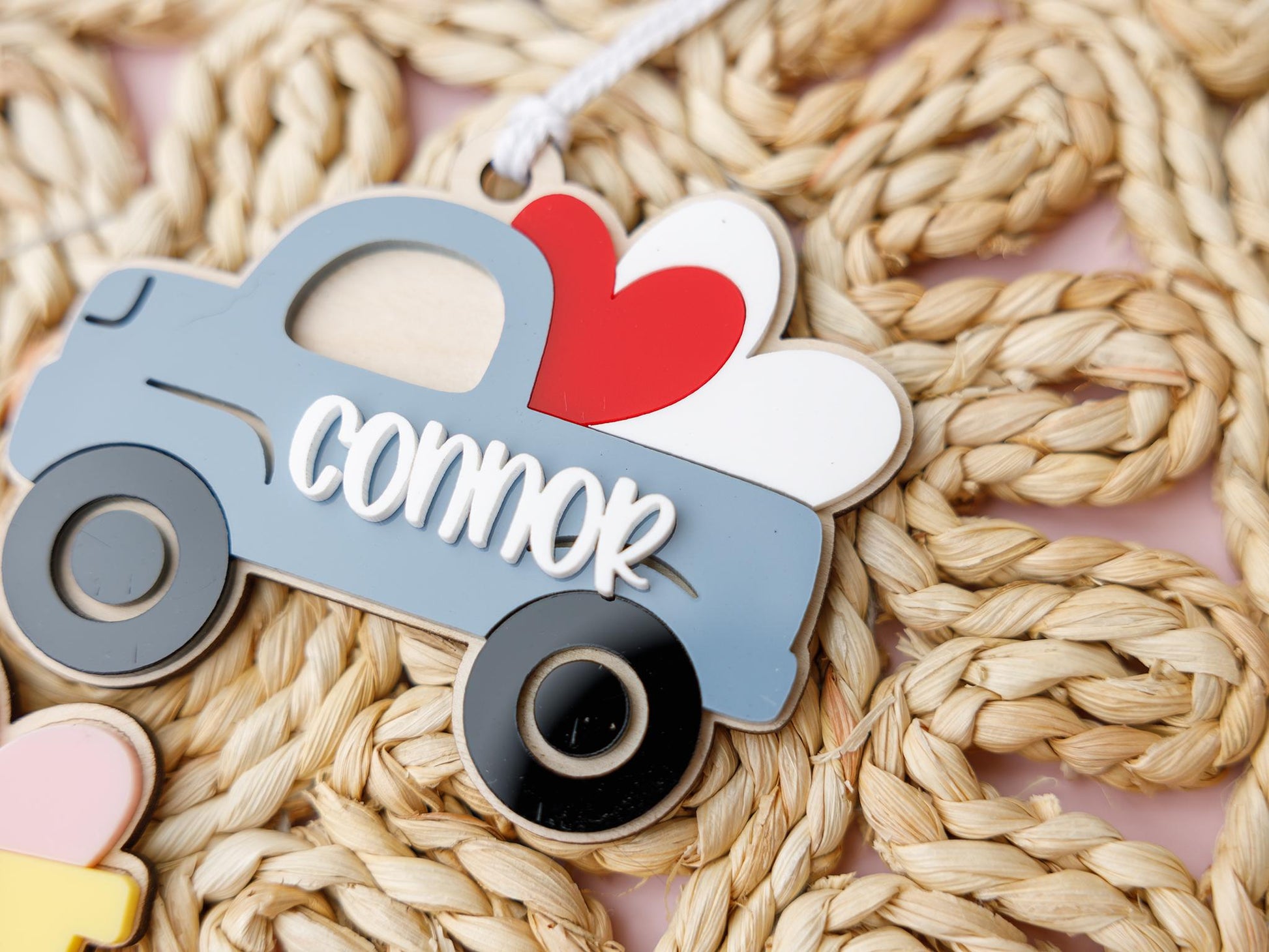 Pick up truck Valentine&#39;s Day Acrylic Name tag for kids