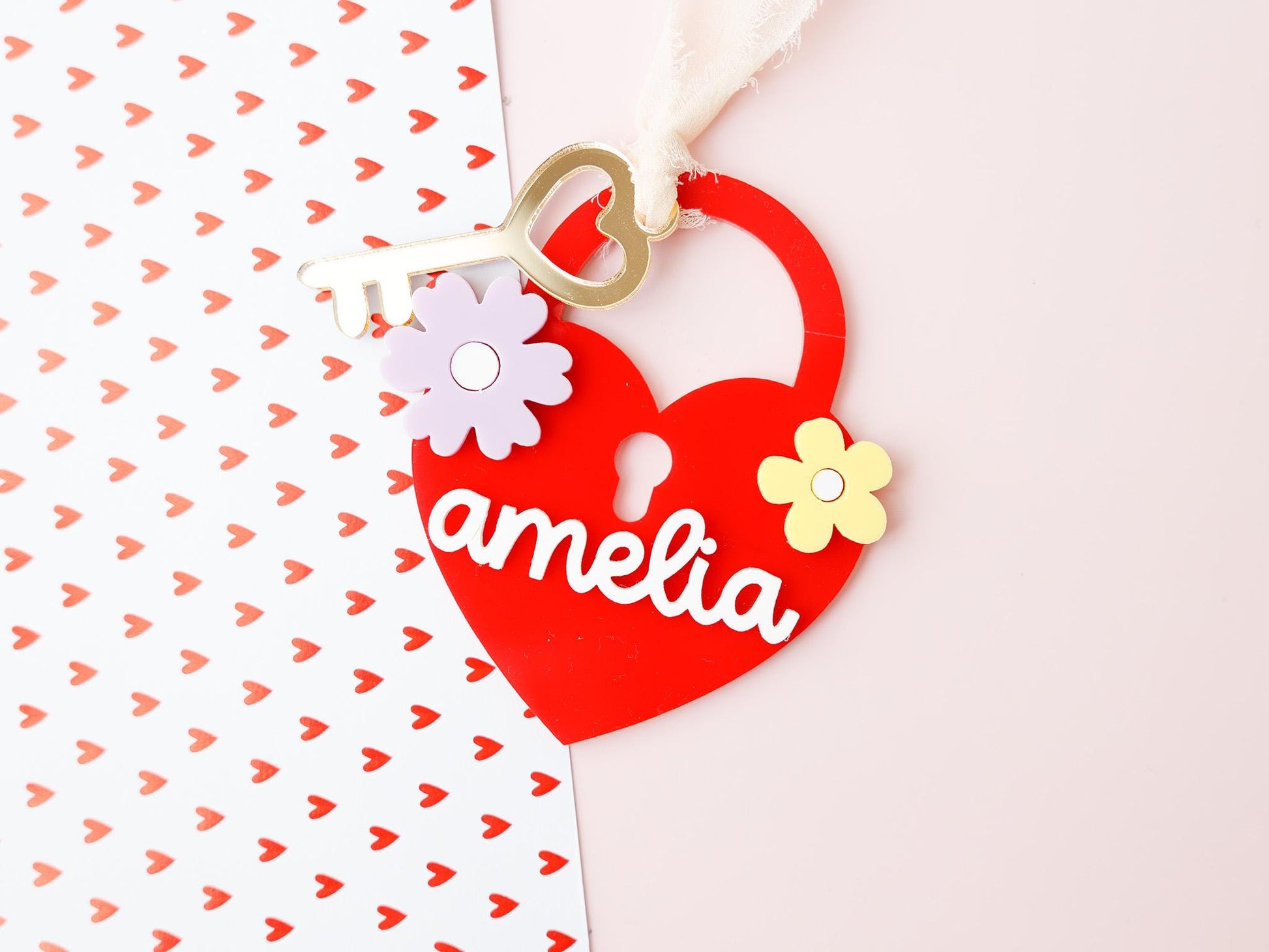 Heart Lock and key Valentine&#39;s Day Acrylic Name tag for kids